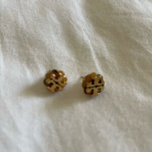Tory Burch Gold and Black Logo Earrings